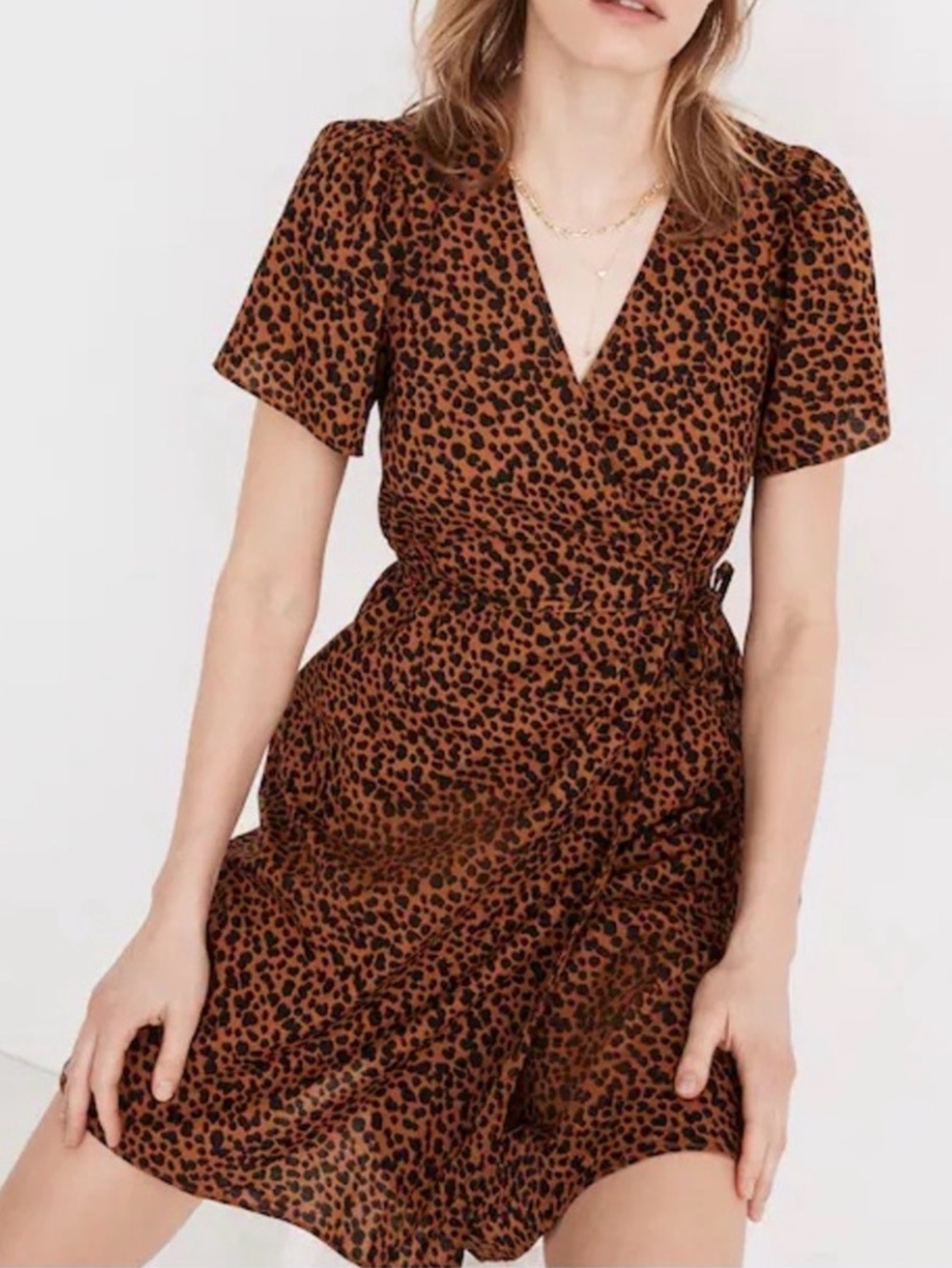 Madewell Painted Leopard Flutter Sleeve Wrap Mini Dress Size Medium
